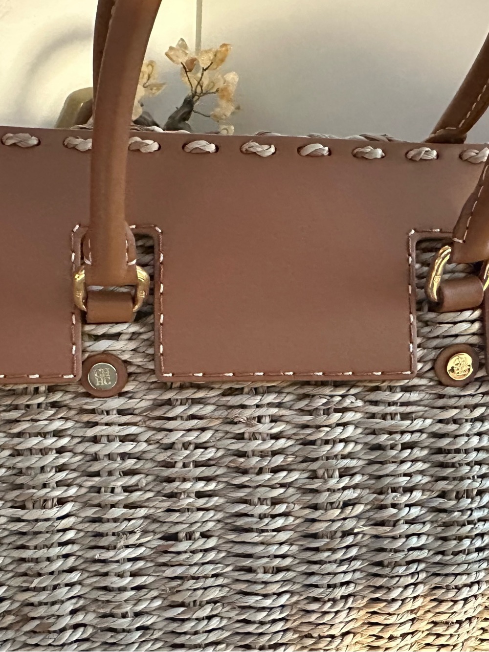 CH Carolina Herrera Vendome Woven Raffia Leather Tote Large Summer Bag - Picture 8 of 16